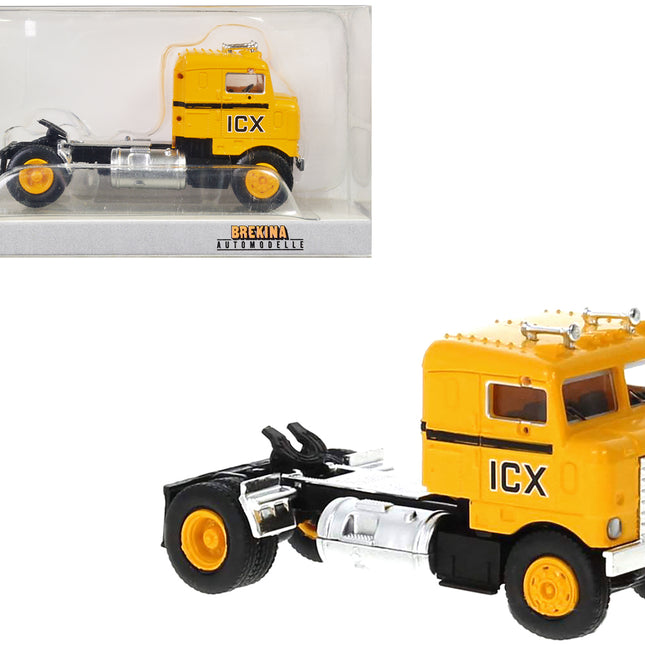 1950 Kenworth Bullnose Truck Tractor Yellow with Black Stripes "ICX" 1/87 (HO) Scale Model Car by Brekina