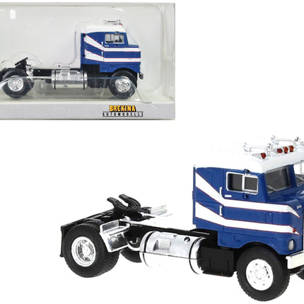 1950 Kenworth Bullnose Truck Tractor Blue with White Top and Stripes 1/87 (HO) Scale Model Car by Brekina