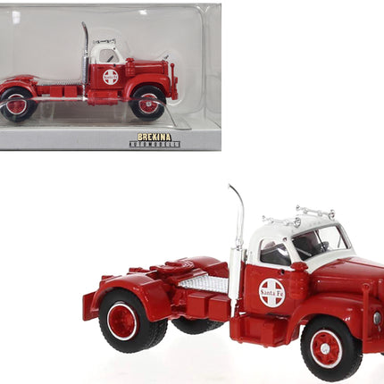 1953 B-61 Truck Tractor Red and White "Santa Fe" 1/87 (HO) Scale Model Car by Brekina