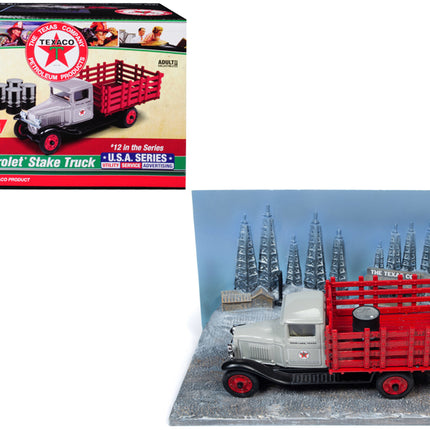 1930 Chevrolet Stake Truck with Eight Oil Barrels and Oil Derricks Diorama "Texaco" 12th in the "U.S.A. Series" 1/43 Diecast Model by Auto World