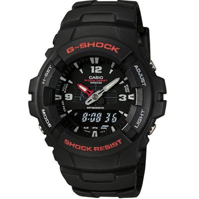 Casio G100-1BV, G-Shock Analog/Digital Watch, Black Resin Band, Alarm