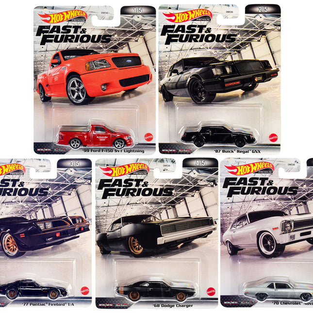 "Retro Entertainment 2022" "Fast and Furious" 5 piece Set Diecast Model Cars by Hot Wheels