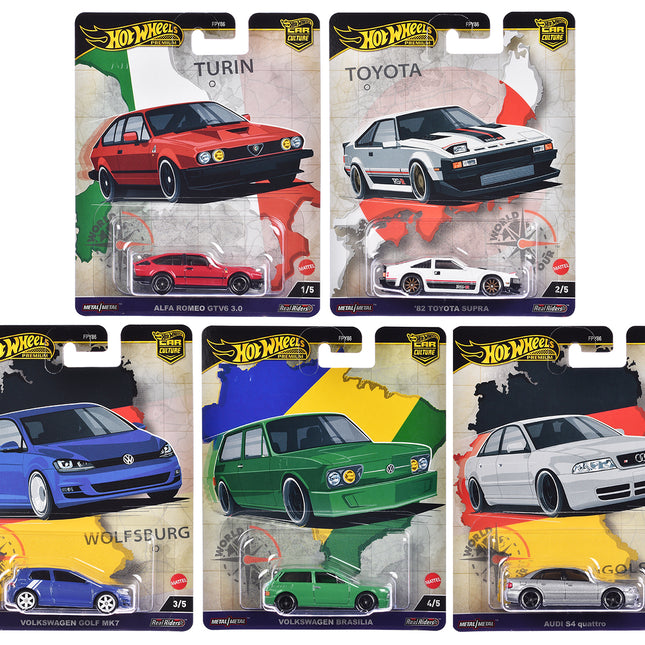 "World Tour" 5 piece Set "Car Culture" 2024 Series A Diecast Model Cars by Hot Wheels