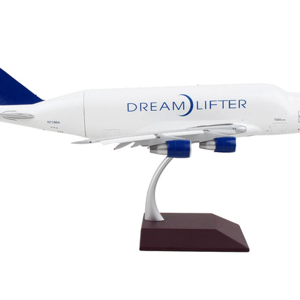 Boeing 747LCF Commercial Aircraft with Flaps Down "Dreamlifter" White with Blue Tail "Gemini 200" Series 1/200 Diecast Model Airplane by GeminiJets