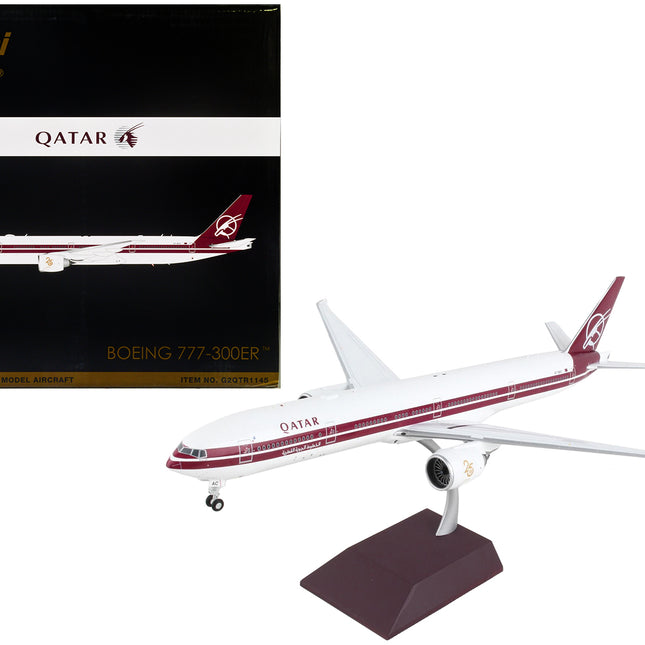 Boeing 777-300ER Commercial Aircraft "Qatar Airways" White with Dark Red Stripes "Gemini 200" Series 1/200 Diecast Model Airplane by GeminiJets