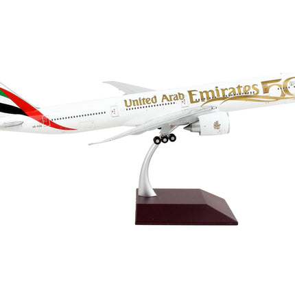 Boeing 777-300ER Commercial Aircraft "Emirates Airlines - 50th Anniversary of UAE" White with Striped Tail "Gemini 200" Series 1/200 Diecast Model Airplane by GeminiJets