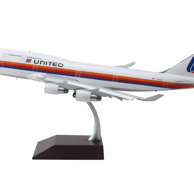 Boeing 747-400 Commercial Aircraft with Flaps Down "United Airlines - Saul Bass Livery" (N175UA) White with Stripes "Gemini 200" Series 1/200 Diecast Model Airplane by GeminiJets