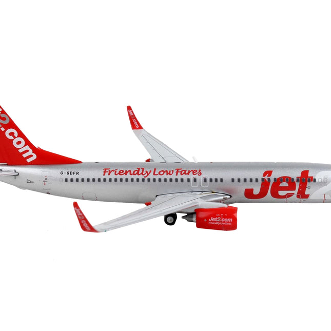 Boeing 737-800 Commercial Aircraft "Jet2.Com" Silver with Red Tail 1/400 Diecast Model Airplane by GeminiJets