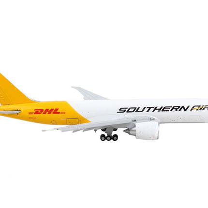 Boeing 777F Commercial Aircraft with Flaps Down "Southern Air - DHL" White and Yellow 1/400 Diecast Model Airplane by GeminiJets