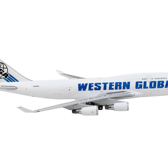 Boeing 747-400F Commercial Aircraft "Western Global" White with Blue Tail Stripes 1/400 Diecast Model Airplane by GeminiJets