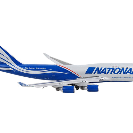 Boeing 747-400F Commercial Aircraft with Flaps Down "National Airlines" Gray and Blue 1/400 Diecast Model Airplane by GeminiJets