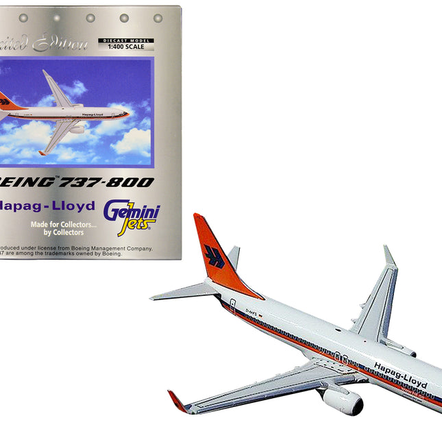 Boeing 737-800 Commercial Aircraft "Hapag-Lloyd" White with Orange and Blue Stripes 1/400 Diecast Model Airplane by GeminiJets