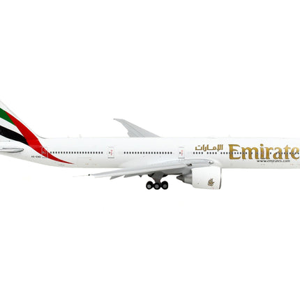 Boeing 777-300ER Commercial Aircraft with Flaps Down "Emirates Airlines" White with Striped Tail 1/400 Diecast Model Airplane by GeminiJets