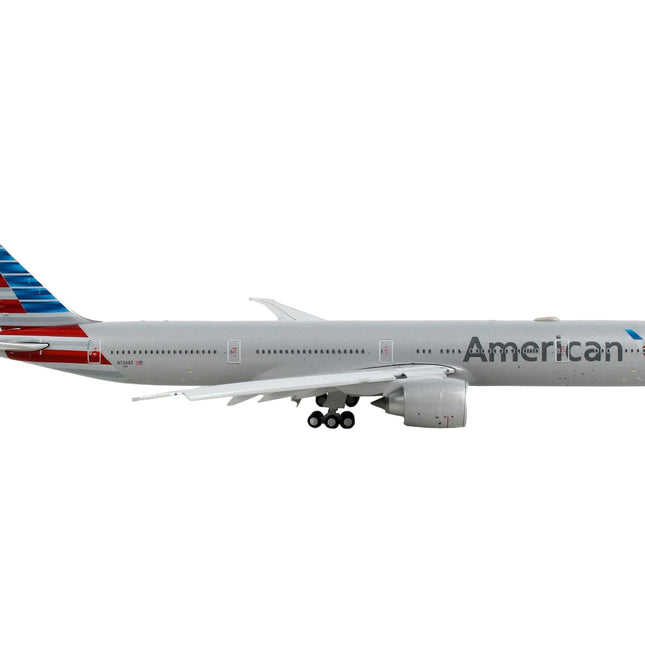 Boeing 777-300ER Commercial Aircraft with Flaps Down "American Airlines" Silver with Striped Tail 1/400 Diecast Model Airplane by GeminiJets