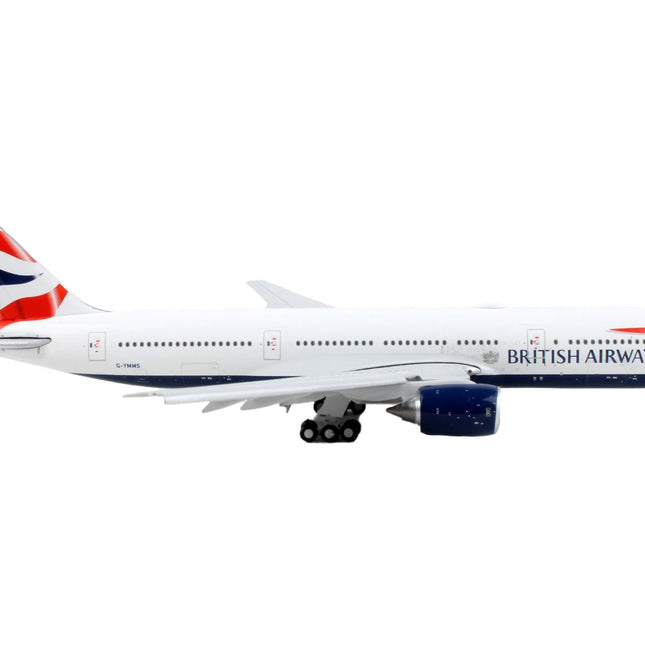 Boeing 777-200ER Commercial Aircraft with Flaps Down "British Airways" White with Tail Stripes 1/400 Diecast Model Airplane by GeminiJets