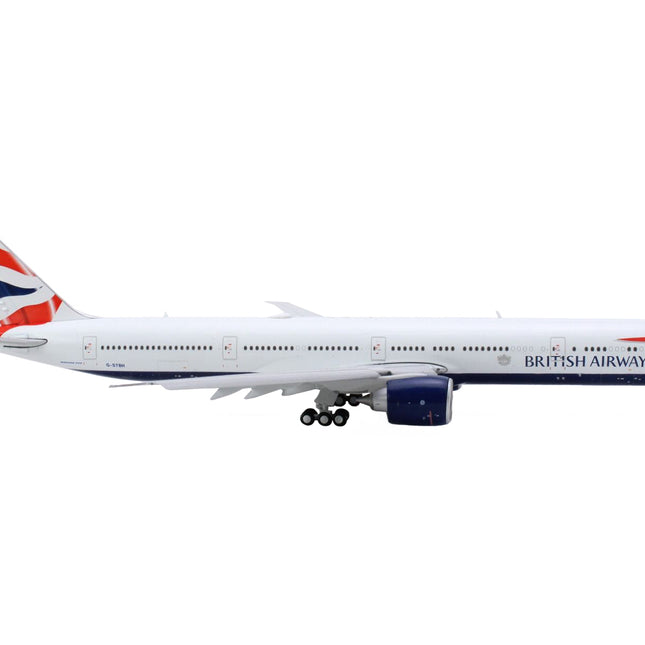 Boeing 777-300ER Commercial Aircraft with Flaps Down "British Airways" (G-STBH) White with Striped Tail 1/400 Diecast Model Airplane by GeminiJets