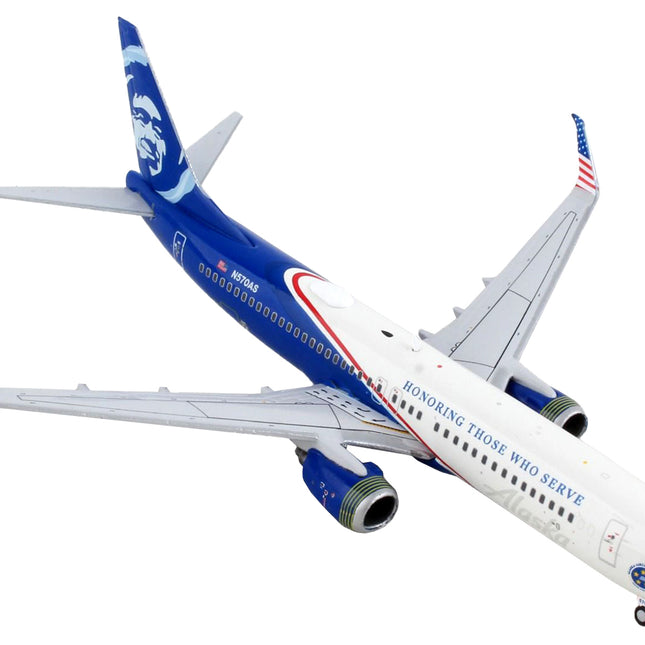 Boeing 737-800 Commercial Aircraft "Alaska Airlines - Honoring Those Who Serve" White and Blue 1/400 Diecast Model Airplane by GeminiJets