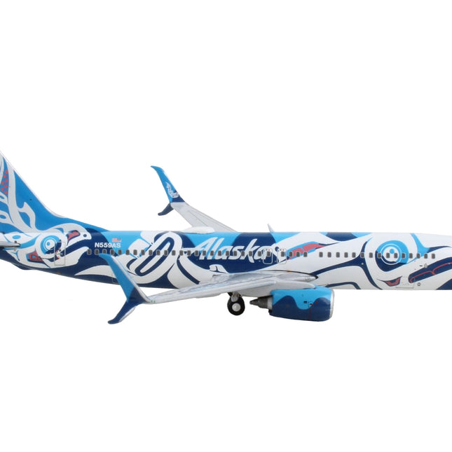 Boeing 737-800 Commercial Aircraft "Alaska Airlines - Salmon People Livery" Blue and White 1/400 Diecast Model Airplane by GeminiJets