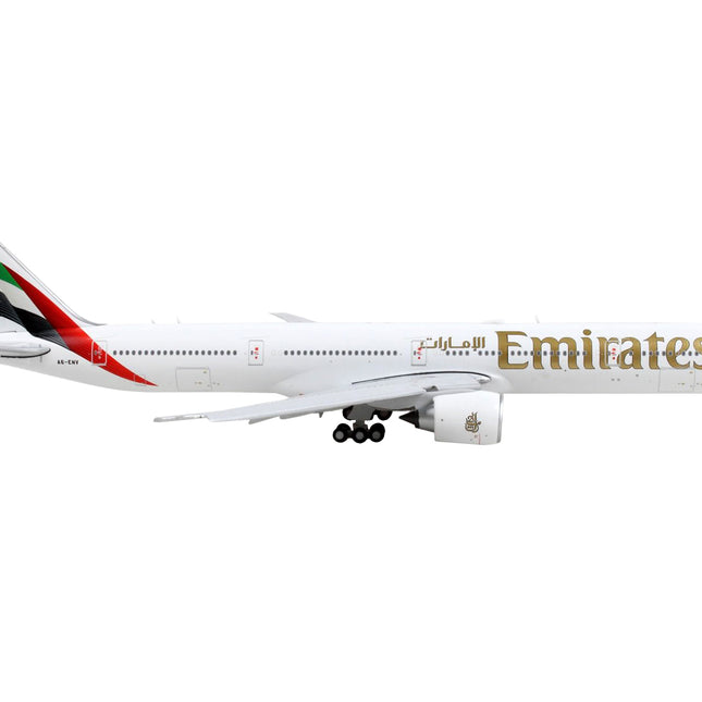 Boeing 777-300ER Commercial Aircraft with Flaps Down "Emirates Airlines" White with Tail Stripes 1/400 Diecast Model Airplane by GeminiJets