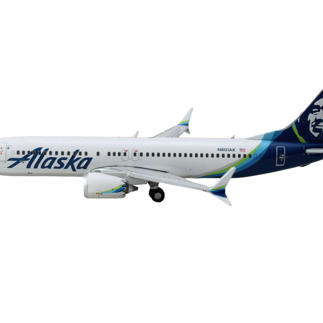 Boeing 737 MAX 8 Commercial Aircraft "Alaska Airlines" (N801AK) White with Blue Tail 1/400 Diecast Model Airplane by GeminiJets