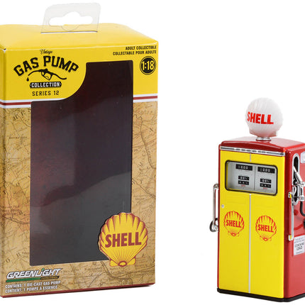 1954 Tokheim 350 Twin Gas Pump "Shell Oil" Yellow and Red "Vintage Gas Pumps" Series 12 1/18 Diecast Model by Greenlight