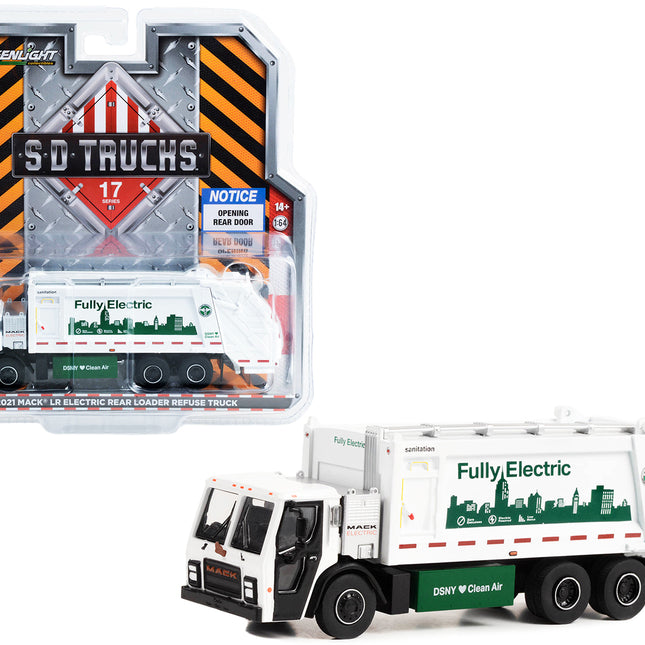 2021 Mack LR Electric Rear Loader Refuse Truck White "New York City Department of Sanitation (DSNY) Fully Electric" "S.D. Trucks" Series 17 1/64 Diecast Model Car by Greenlight