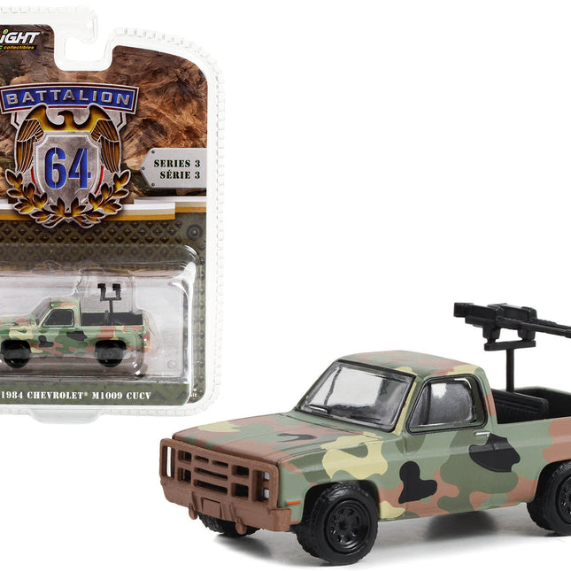 1984 Chevrolet M1009 CUCV Pickup Truck with Mounted Machine Guns Camouflage "Battalion 64" Series 3 1/64 Diecast Model Car by Greenlight