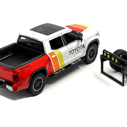 2023 Toyota Tundra TRD 4x4 Pickup Truck White and Red with Stripes with Sunroof and Wheel Rack Limited Edition to 2400 pieces Worldwide 1/24 Diecast Model Car