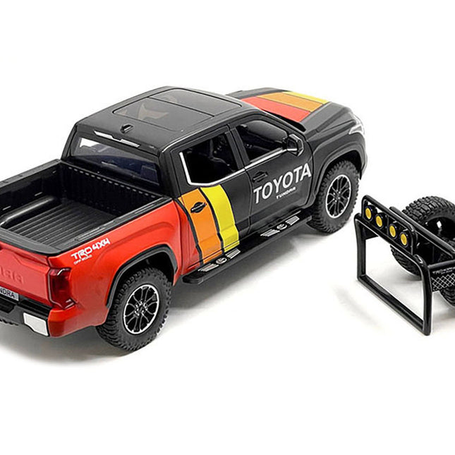 2023 Toyota Tundra TRD 4x4 Pickup Truck Black and Red with Stripes with Sunroof and Wheel Rack Limited Edition to 2400 pieces Worldwide 1/24 Diecast Model Car