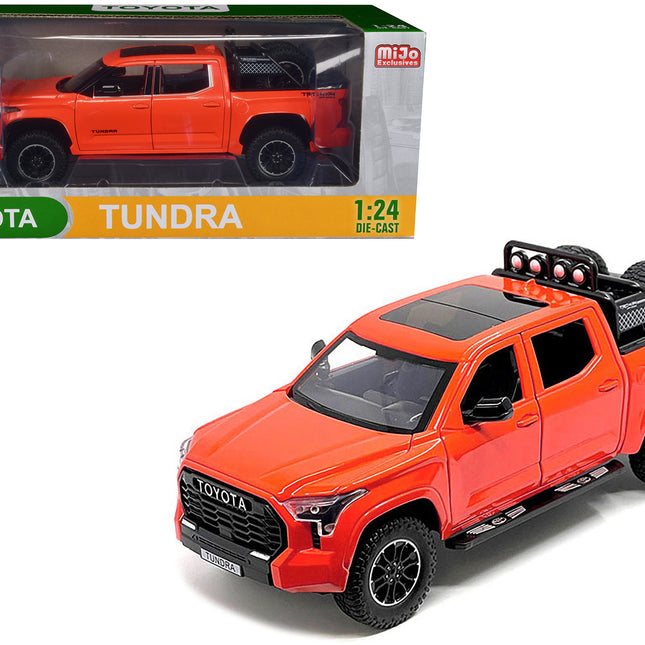 2023 Toyota Tundra TRD 4x4 Pickup Truck Solar Octane Orange with Sunroof and Wheel Rack 1/24 Diecast Model Car