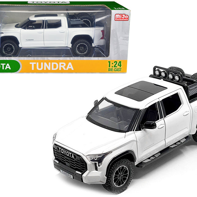 2023 Toyota Tundra TRD 4x4 Pickup Truck White Metallic with Sunroof and Wheel Rack 1/24 Diecast Model Car