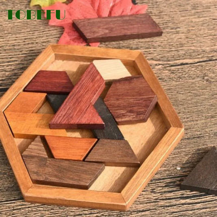 Wooden Geometric Shape Jigsaw Board Puzzle for Kids - Brain Teaser & Educational Toy