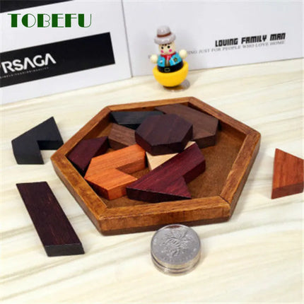 Wooden Geometric Shape Jigsaw Board Puzzle for Kids - Brain Teaser & Educational Toy