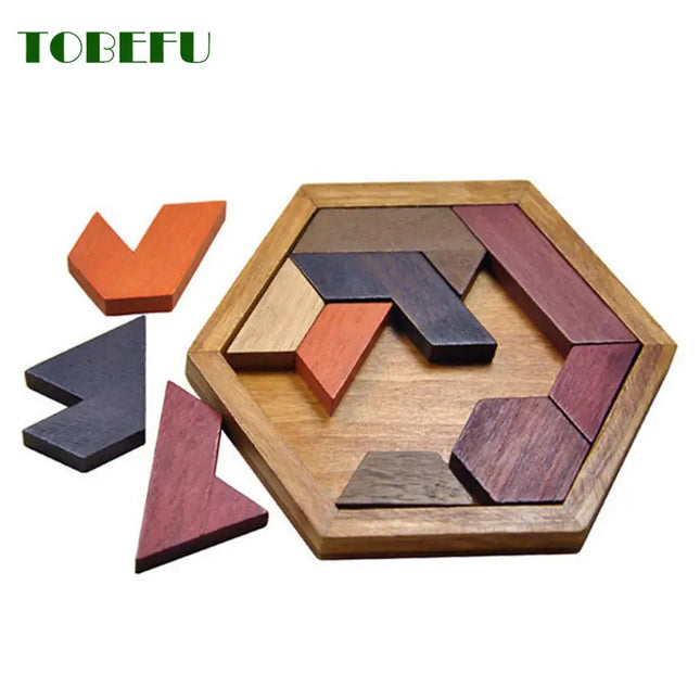 Wooden Geometric Shape Jigsaw Board Puzzle for Kids - Brain Teaser & Educational Toy