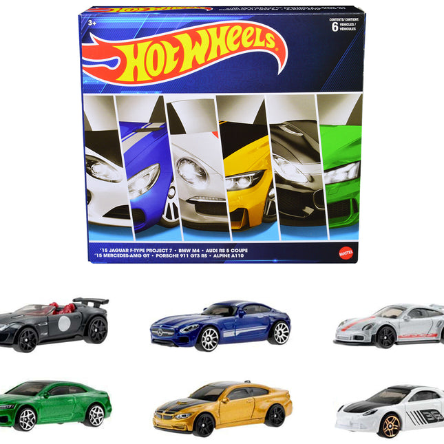 "European Theme" 6 piece Set Diecast Model Cars by Hot Wheels