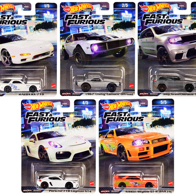 "Premium 2023" "Fast and Furious" 5 piece Set Diecast Model Cars by Hot Wheels