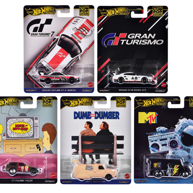 "Pop Culture 2024" 5 piece Set C "Premium Series" Diecast Model Cars by Hot Wheels