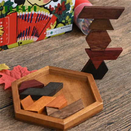 Wooden Geometric Shape Jigsaw Board Puzzle for Kids - Brain Teaser & Educational Toy