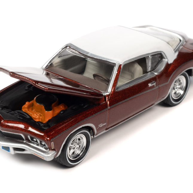 1976 Oldsmobile Cutlass Supreme Dark Blue Metallic with White Top & Interior & 1972 Buick Riviera Burnish Bronze Metallic with White Top & Interior "Super Seventies" Set of 2 Cars "2-Packs" 2023 Release 2 1/64 Diecast Model Cars by Johnny Lightning