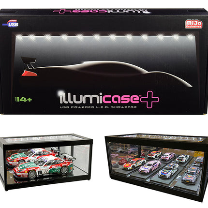 Black Collectible Display Show Case Illumicase+ with LED Lights and Mirror Base and Back for 1/64 1/43 1/32 1/24 1/18 Scale Models by Illumibox