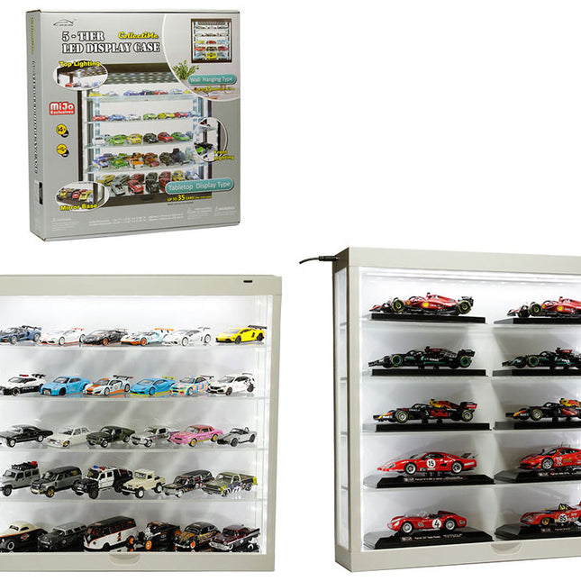 Showcase Wall Mount 5 Tier Display Case White with White Back Panel "Mijo Exclusives" for 1/64-1/43 Scale Models