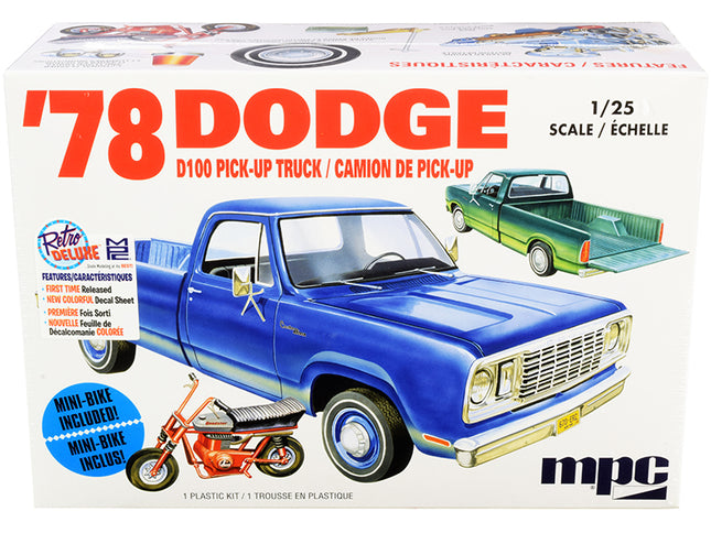 Skill 2 Model Kit 35.15Dodge D100 Pickup Truck with Mini Bike 1/25 Scale Model by MPC