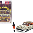 1958 Chevrolet Impala Lowrider Beige with Graphics and Orange Interior with Diecast Figure Limited Edition to 3600 pieces Worldwide 1/64 Diecast Model Car by Racing Champions