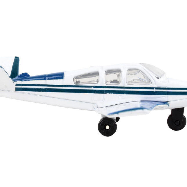 Beechcraft Bonanza Aircraft White with Blue Stripes "N42997" with Runway Section Diecast Model Airplane by Runway24