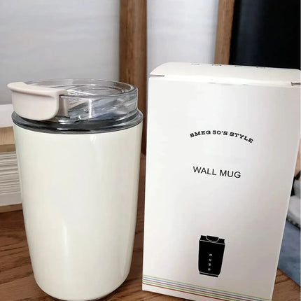 D13 Milky White Thermos Mug – Stylish Stainless Steel Travel Bottle