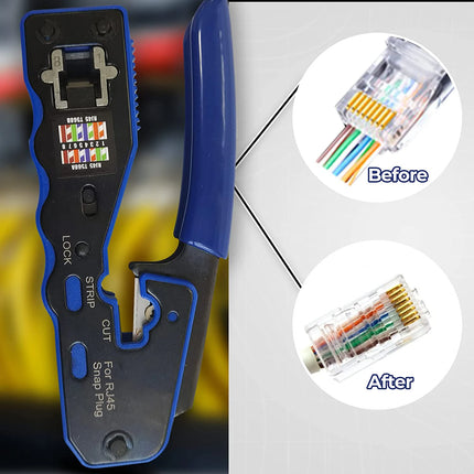 ZoeRax RJ45 Crimp Tool: Pass-Through Cutter & Crimper