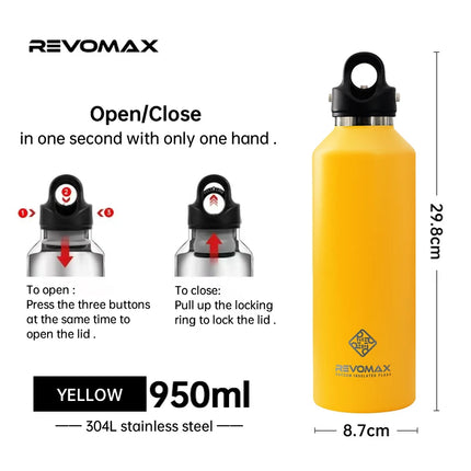 REVOMAX 950ml Stainless Steel Thermos – No-Screw Lid Insulated Flask