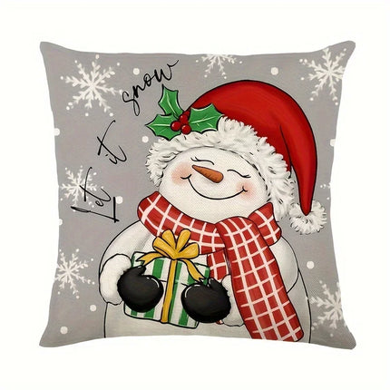 Set of 4 Christmas Pillow Covers with Santa & Snowman Designs