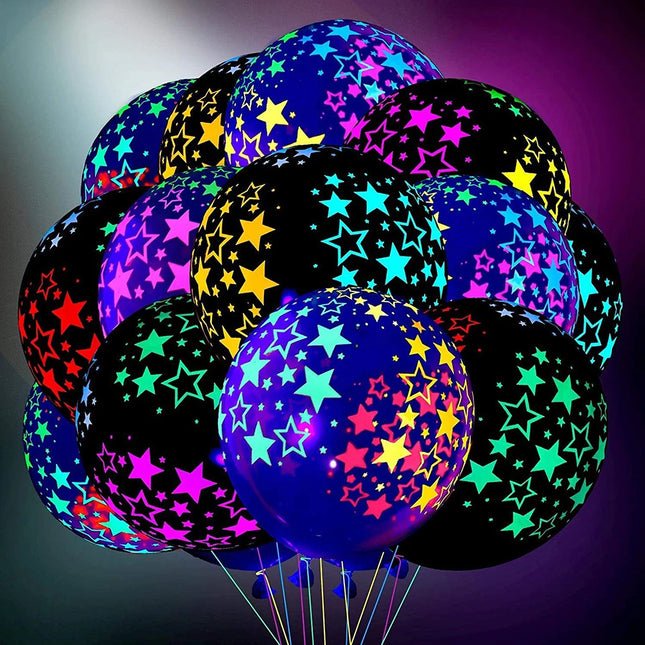 12-Inch Neon Star Blacklight Balloons for Glow-in-the-Dark Parties