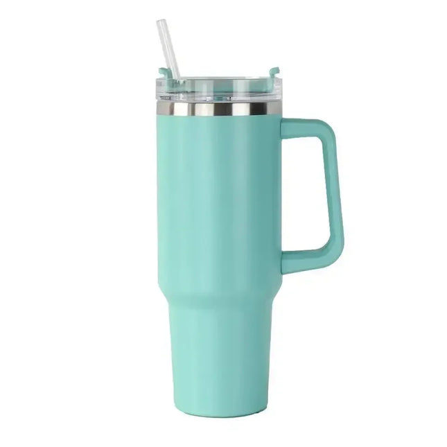 Insulated Tumbler with Handle & Straw – Double Wall Travel Mug